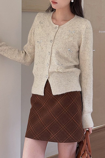 Embroidered 3d Cherry Knit Cardigan