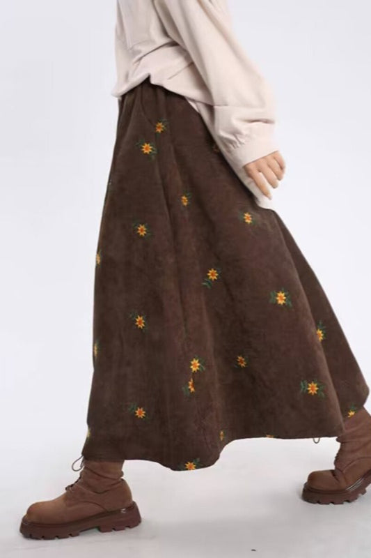 Printed Corduroy A-line Skirt