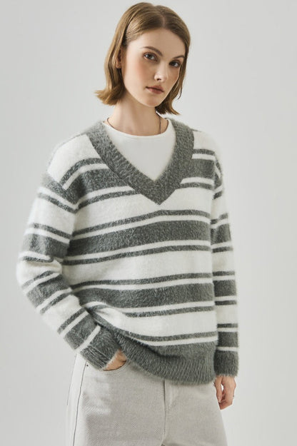 Oversized Striped V-neck Sweater