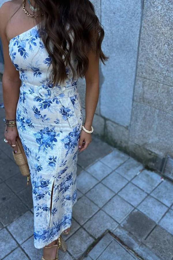 Vacation Shoulder Slit Print Two-piece Set