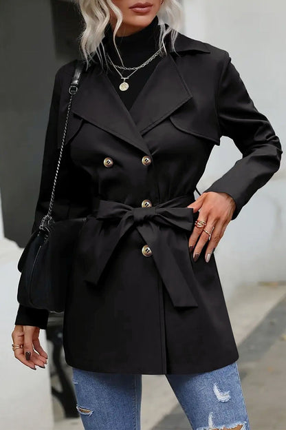 Double-breasted Tie Waist Mid-length Trench Coat