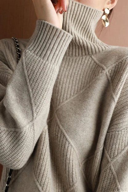 Diamond Pattern Turtleneck Loose Long-sleeve Sweater