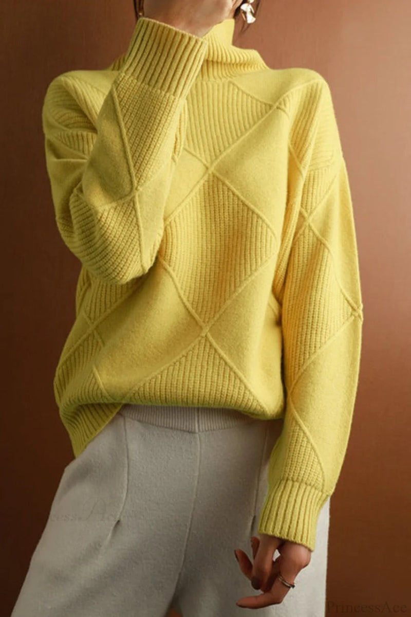 Diamond Pattern Turtleneck Loose Long-sleeve Sweater