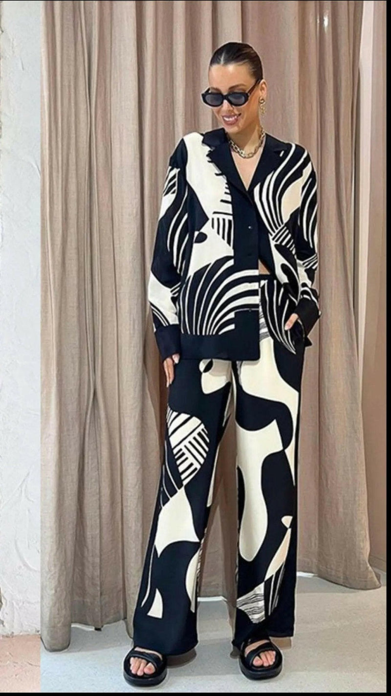 2-piece Digital Print Set: Top & Loose Pants