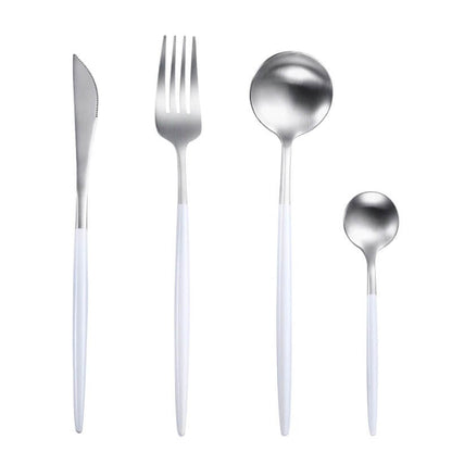 Modern White Silver Flatware Set
