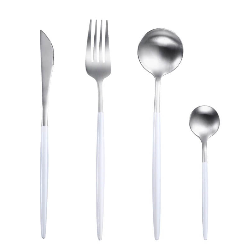 Modern White Silver Flatware Set