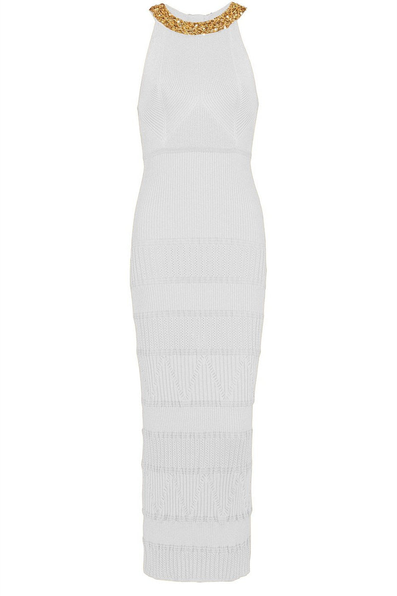 Donna Embroidered Turtleneck Midi Knit Dress