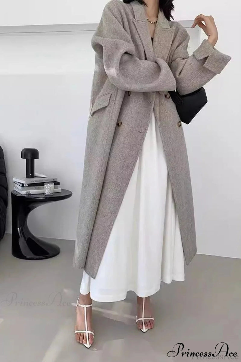 Double-breasted Reversible Wool Long Oversized Overcoat