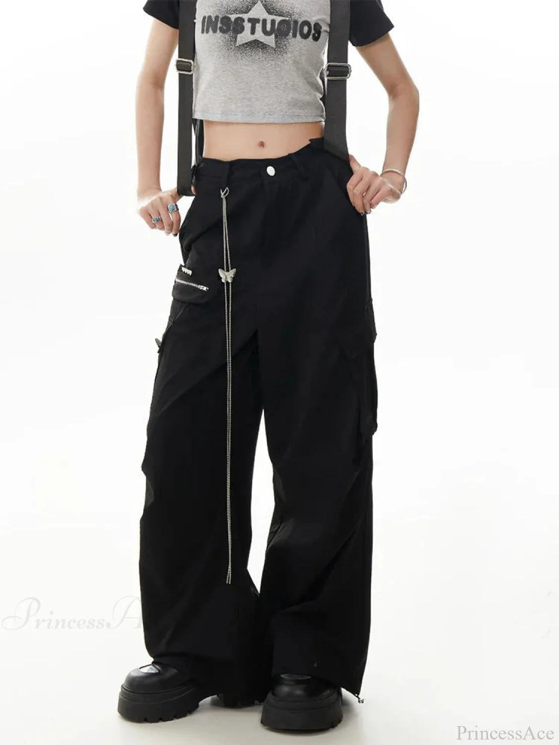Dull Gothic Y2k Cargo Parachute Pant