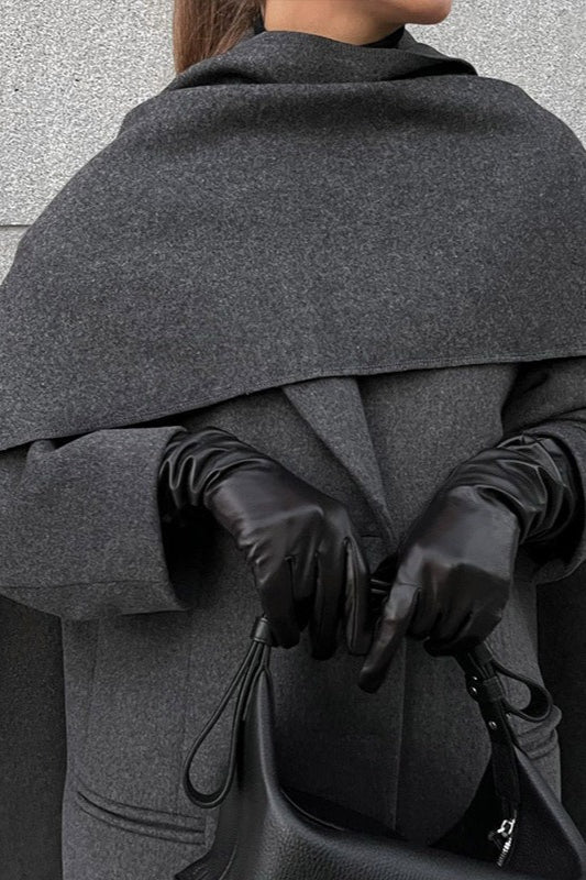 Scarf Collar Longline Woolen Overcoat