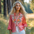 Vintage Bohemian Floral Embroidered Linen Shirt elevenforest