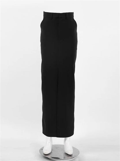 Black Long Skirt for High Waist Slim Bodycon Skirts Split Out Basic Straight Maxi Skirt