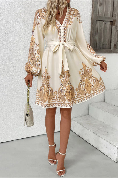 Paisley Print V Neck Mini Dress