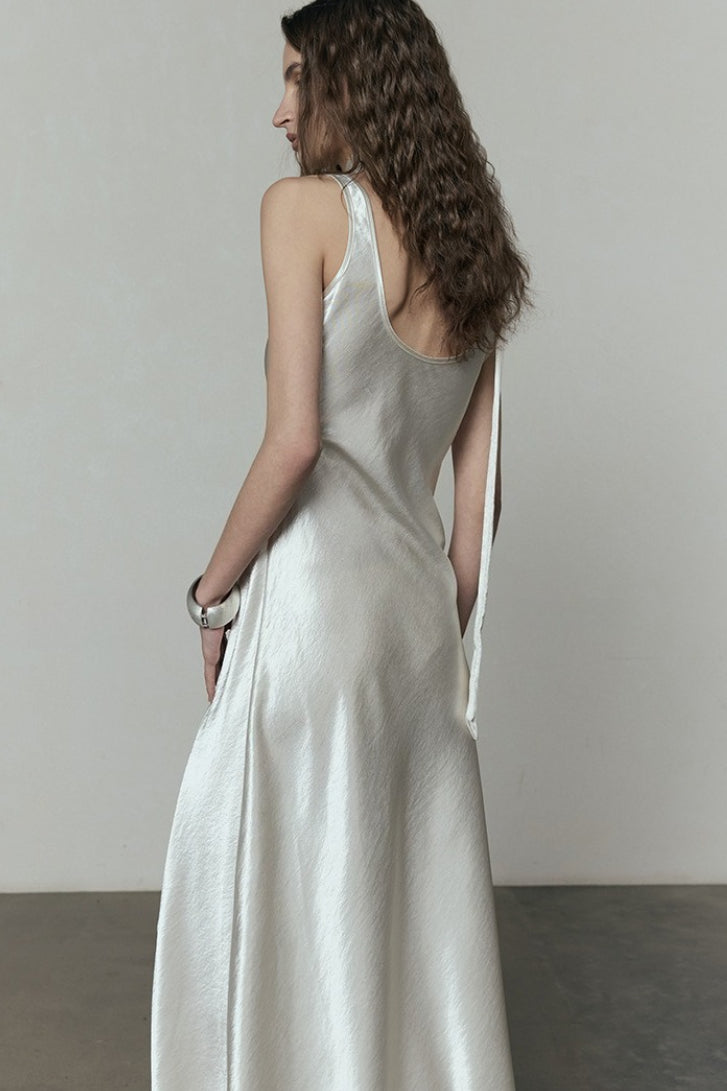 Simple Satin V Neck Loose Maxi Dress