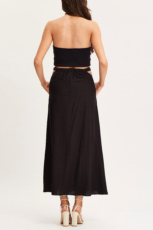 A-line Swing Skirt High Waist Hollow Color Skirt