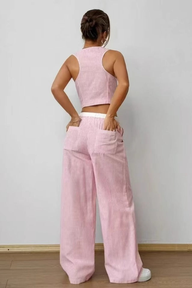 Tailored Workwear Striped Two Piece Vest Pants Set