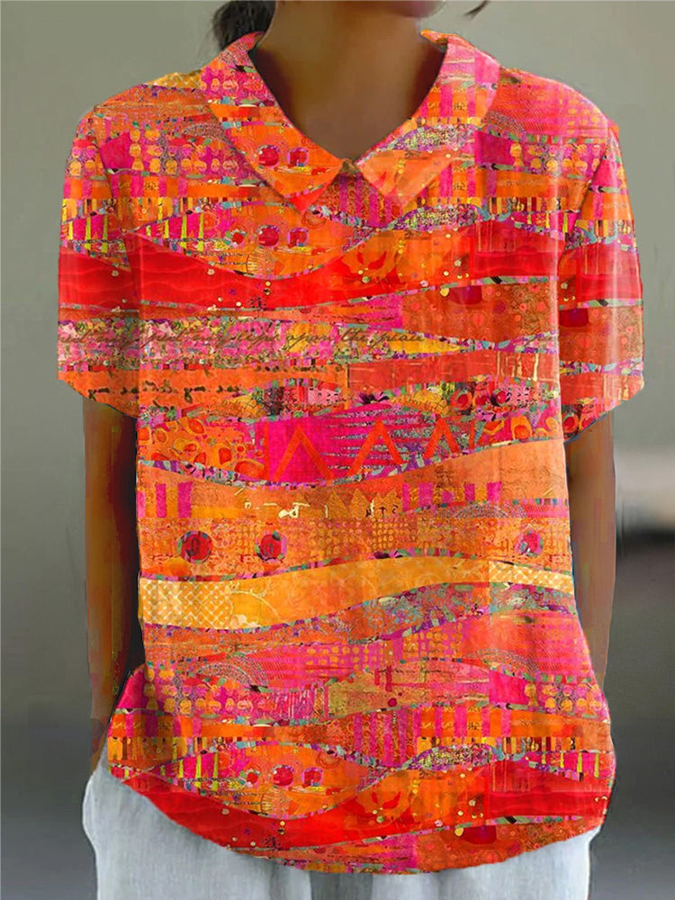 Women's Vintage Art Print Casual Cotton And Linen Shirt elevenforest