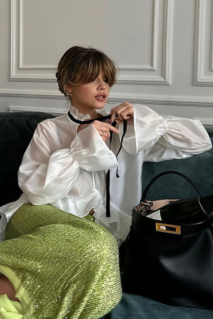 Sheer Flare Sleeve Blouse