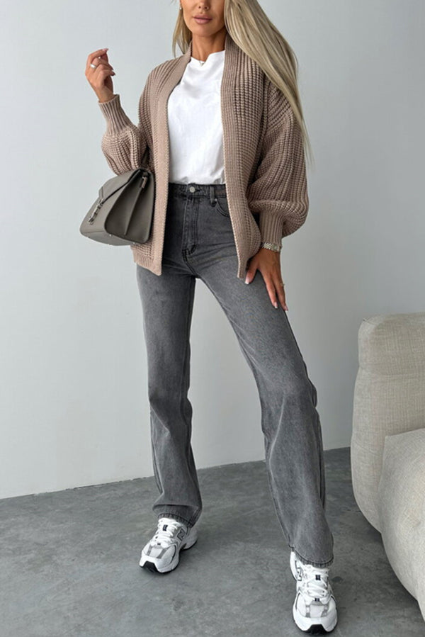 Color V-neck Long-sleeved Knitted Cardigan