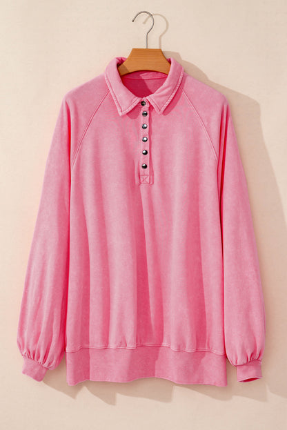Buttons Balloon Sleeve Oversized Sweatshirt