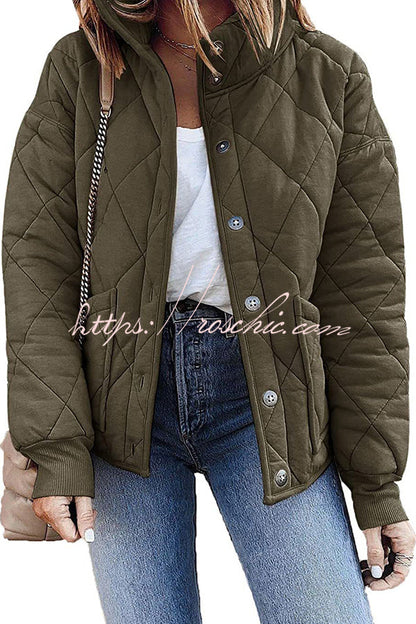 Diamond Quilted Pocket Button Long Sleeve Coat