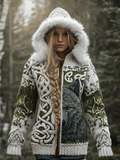 Viking Retro Style Women's Winter Warmth Knit Hooded Sweater Jacket artswardrobe