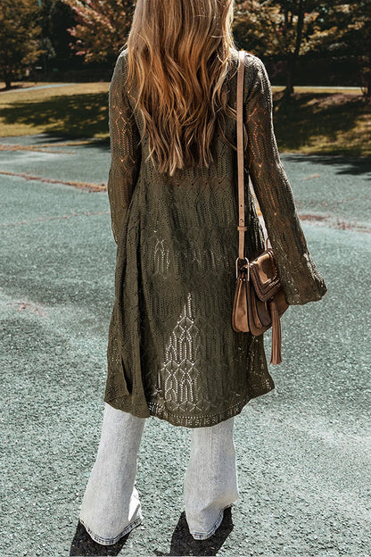 Knit Hollow Out Open Front Long Cardigan