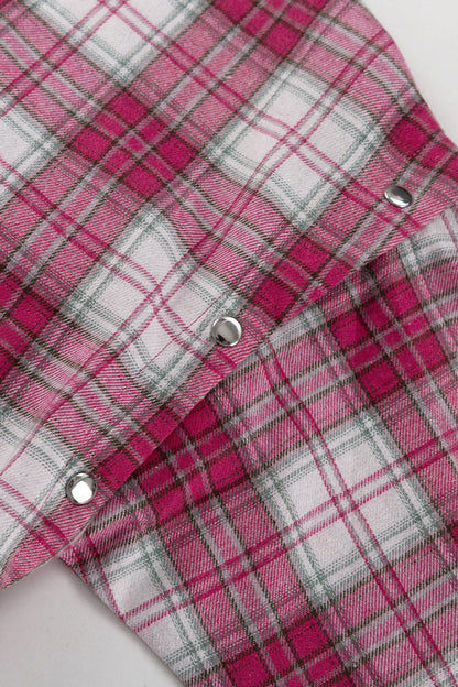 Pink Plaid Loose Fit Button-up Blouse