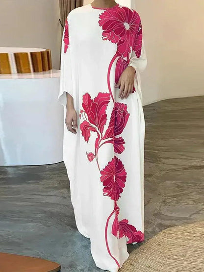 Batwing Sleeves Loose Printed Round-neck Evening Dresses Maxi Dresses
