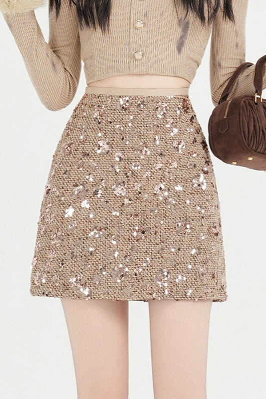 High Waisted Sequin Bodycon a Line Skirt
