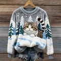 Christmas Cat & Tree Women’s Flannel Sweater elevenforest
