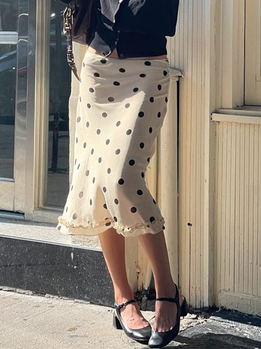 Apricot Polka Dot Fungus Edge Maxi Skirts