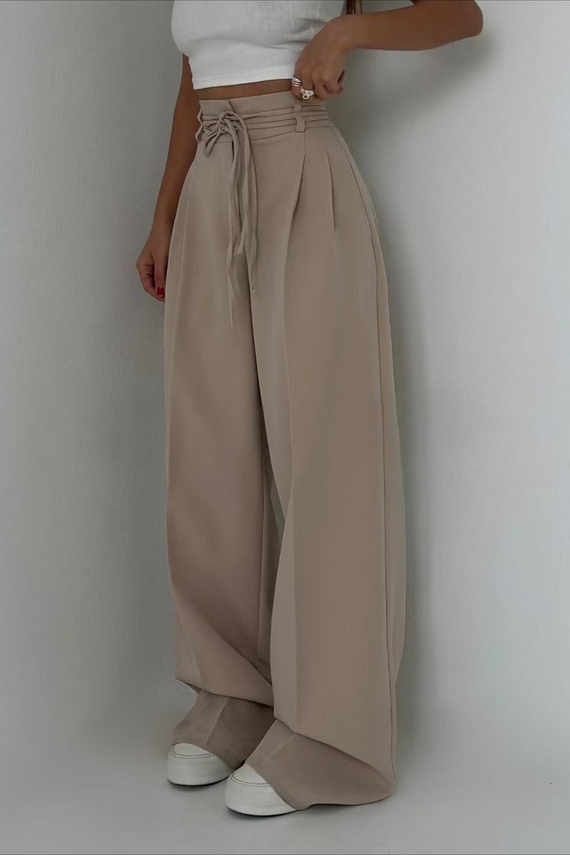High Waist Tie Slim Straight Pants