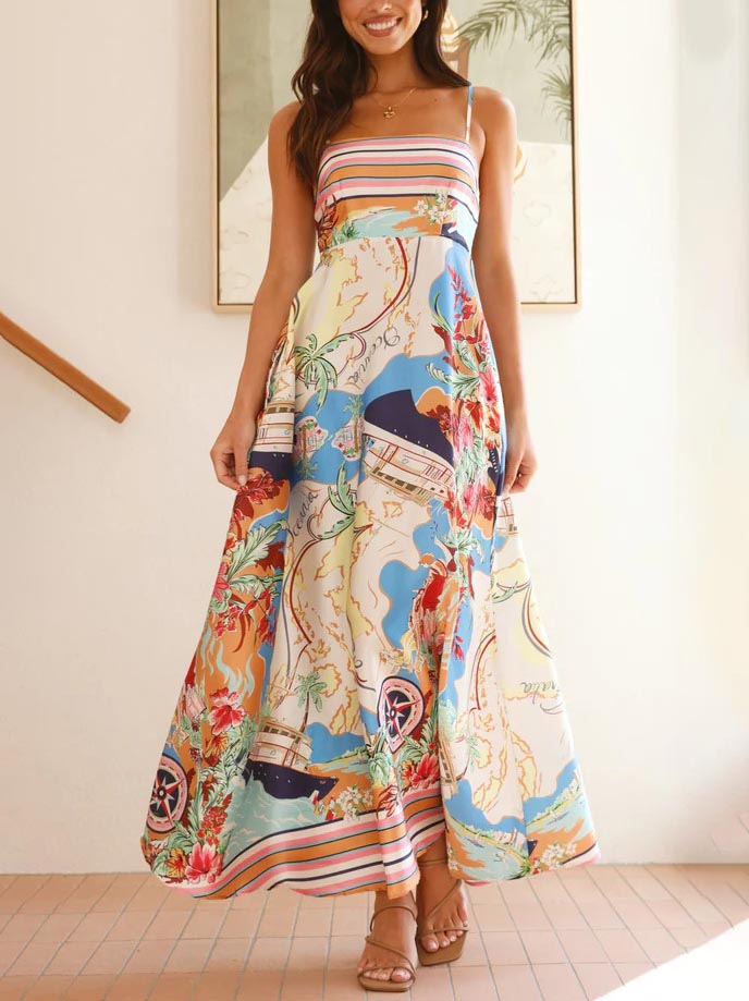 Unique Geographic Print Midi Dress