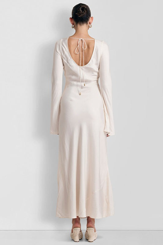 Long Sleeve Print Backless Maxi Dress