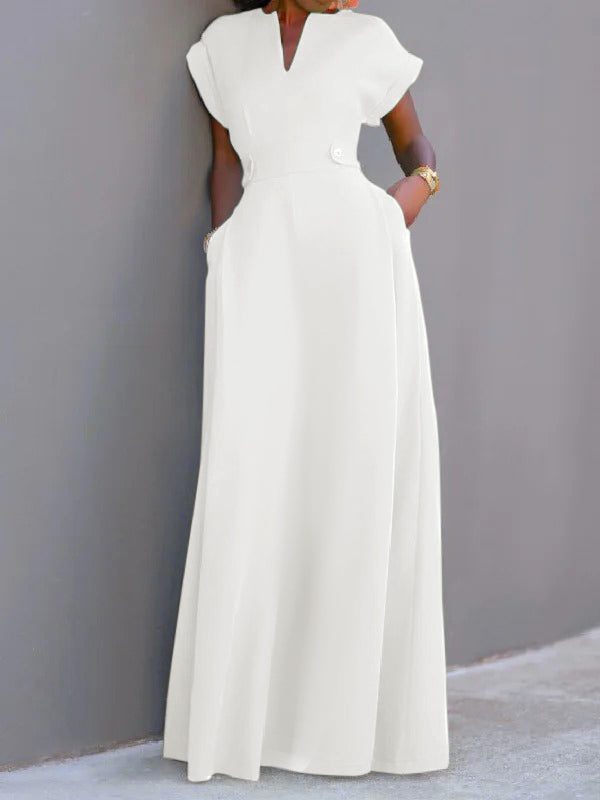 Flying Sleeves Color Split-joint V-neck Evening Dresses Maxi Dresses