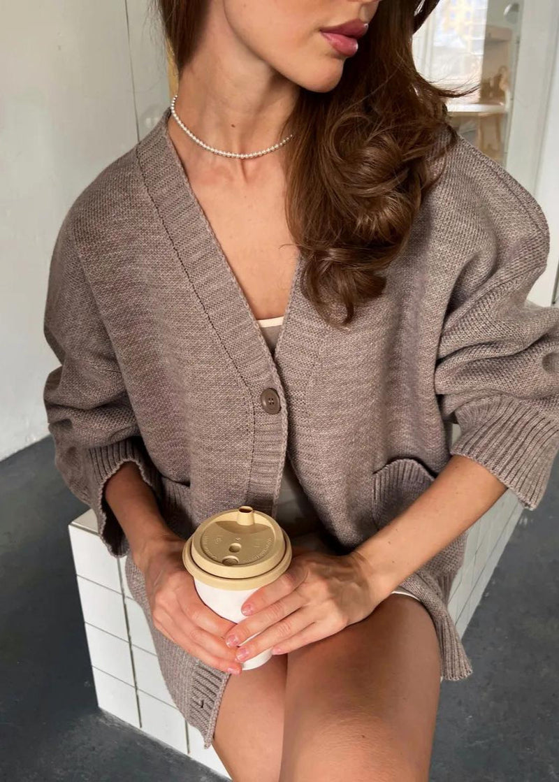 Oversized Knit Button Cardigan - ’s Long Sleeve V-neck Sweater