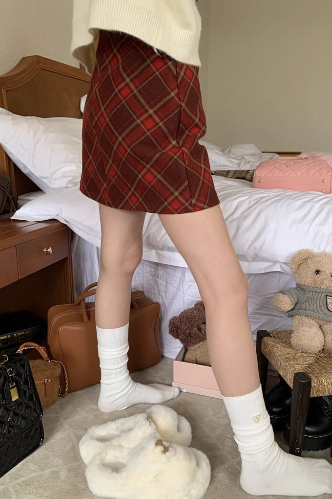High Waist Plaid A-line Skirt