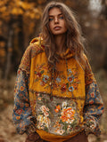 Bohemian Style Multi-color Patchwork Embroidery Flower Vintage Maple Leaf Yellow Hooded Long-sleeved Sweater artswardrobe