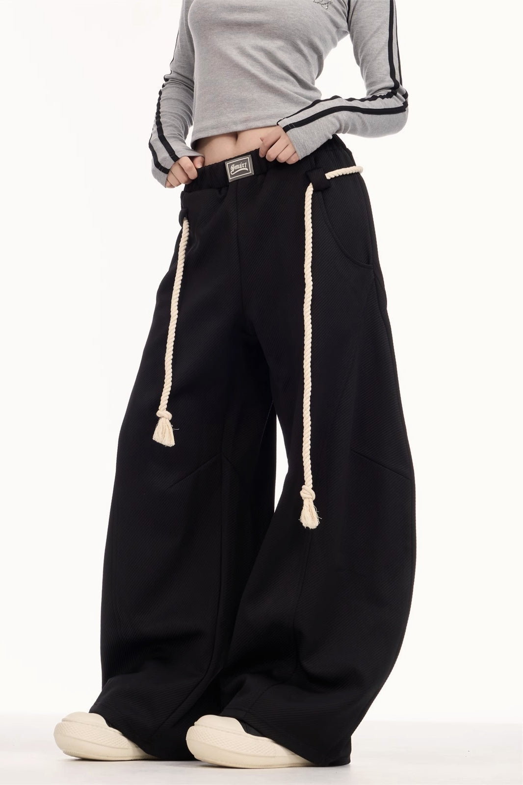 Drawstring Elastic Waist Wide Leg Sweat Pants