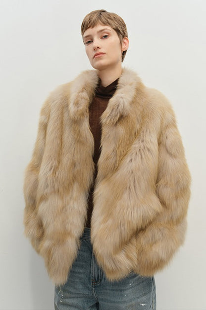 Mid-length Faux Fox Fur Stand Collar Warm Coat
