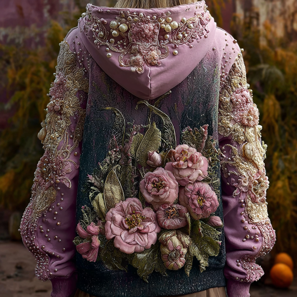 Bohemian Style Plant And Flower Embroidery Pattern Women's Hooded Sweatshirt elevenforest