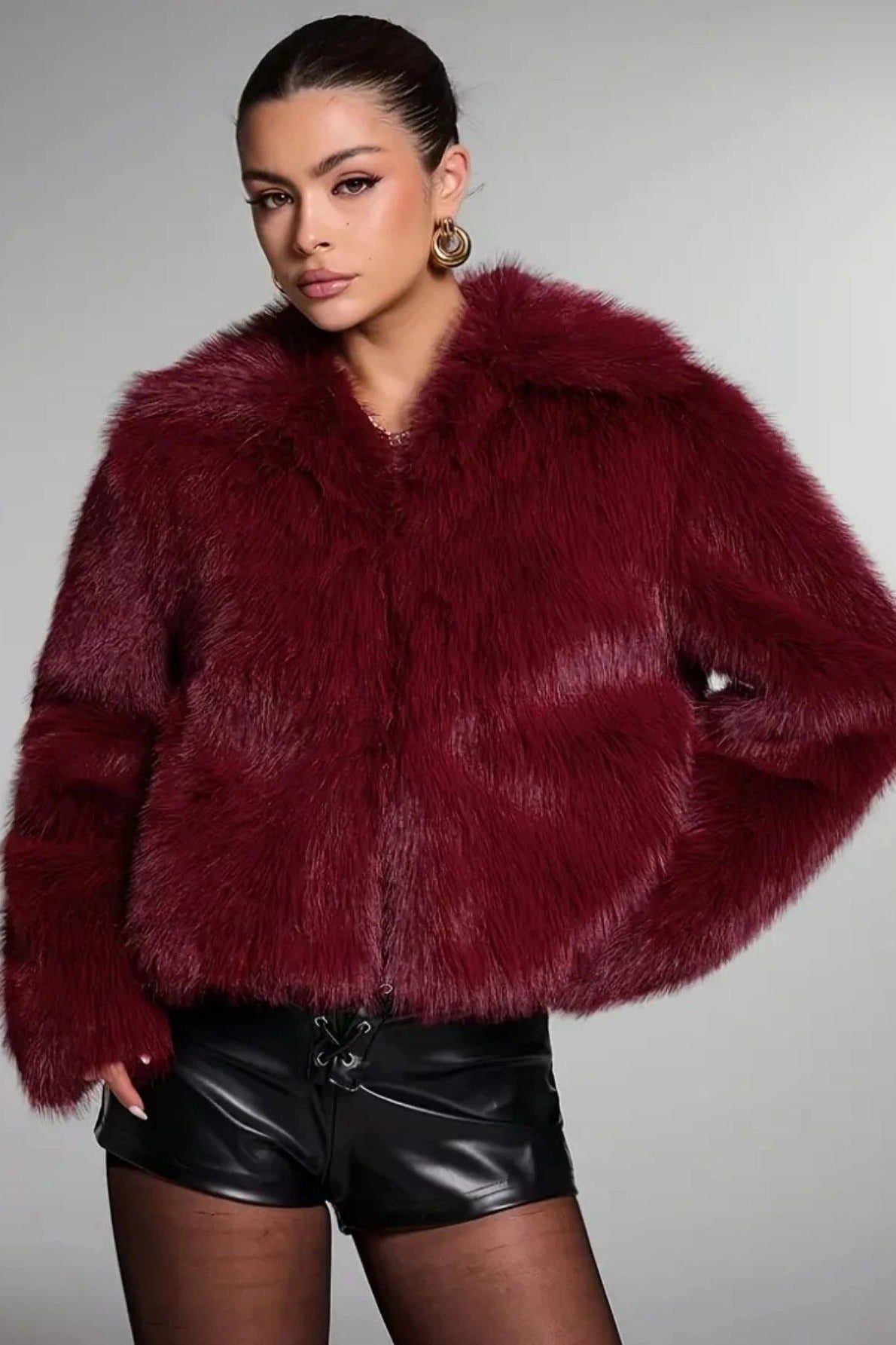 Faux Fur Buttoned Long-sleeve Coat