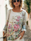 Bohemian Style Plant And Flower Elements Cotton And Linen Material Women's Shirt elevenforest