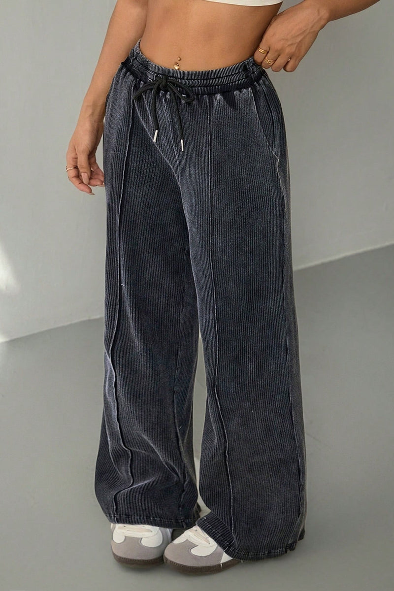 Color Drawstring Waist Wide Leg Sweat Pants