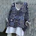 Comstylish Women's Japanese Flower Embroidery Art Linen V-neck Shirt