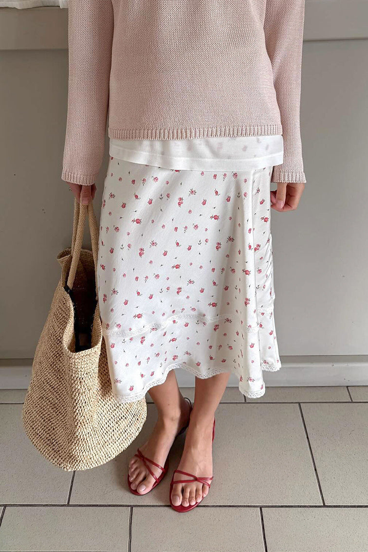 Lace Panel Midi Skirt