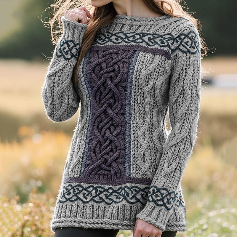 Women's Irish Celtic Knotted Contrast Jacquard Sweater artswardrobe
