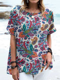 Women's Vintage Perez Pattern Cotton and Linen Crew Neck Top