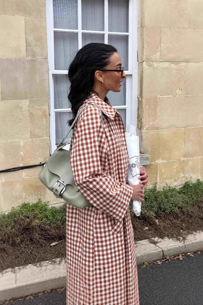 Plaid Lapel Long Overcoat